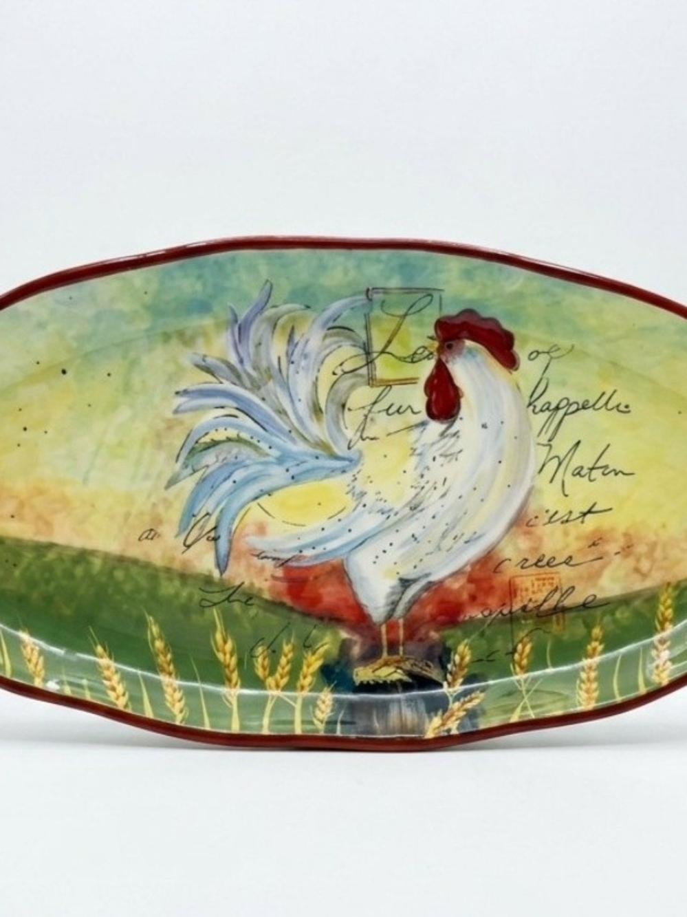 White Rooster Ceramic Serving Platter - Country Farmhouse Art
